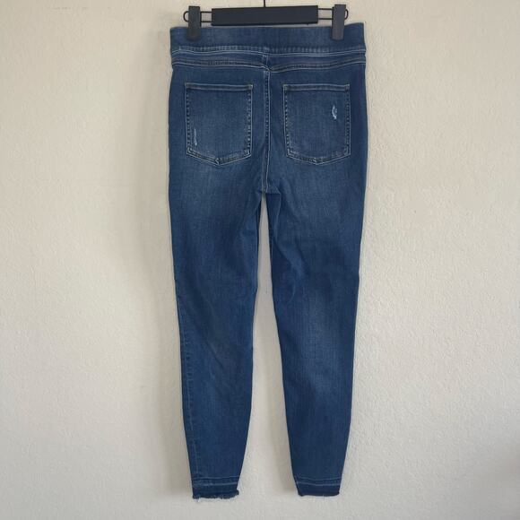SPANX Distressed Denim Legging Skinny Jeans in Medium Wash Raw Hem - Size M - Picture 4 of 6